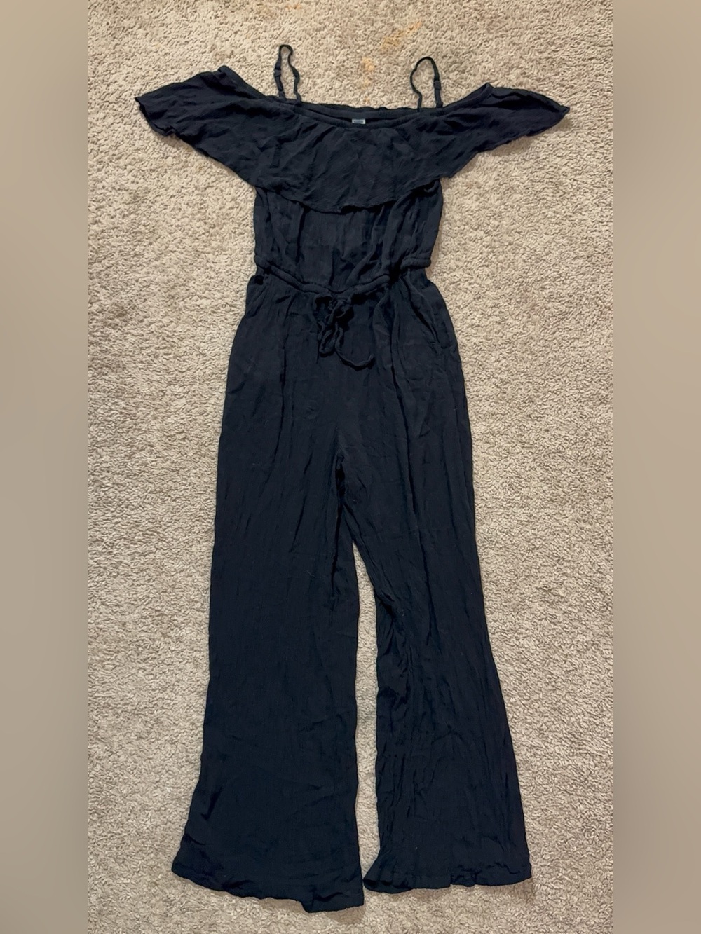 Off-Shoulder Black Jumpsuit with Tie Waist